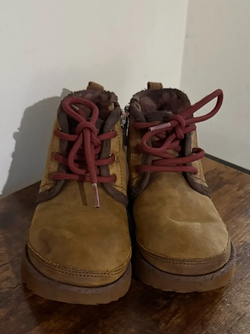 UGG Kids Tan Brown Neumel Boot with Red Laces